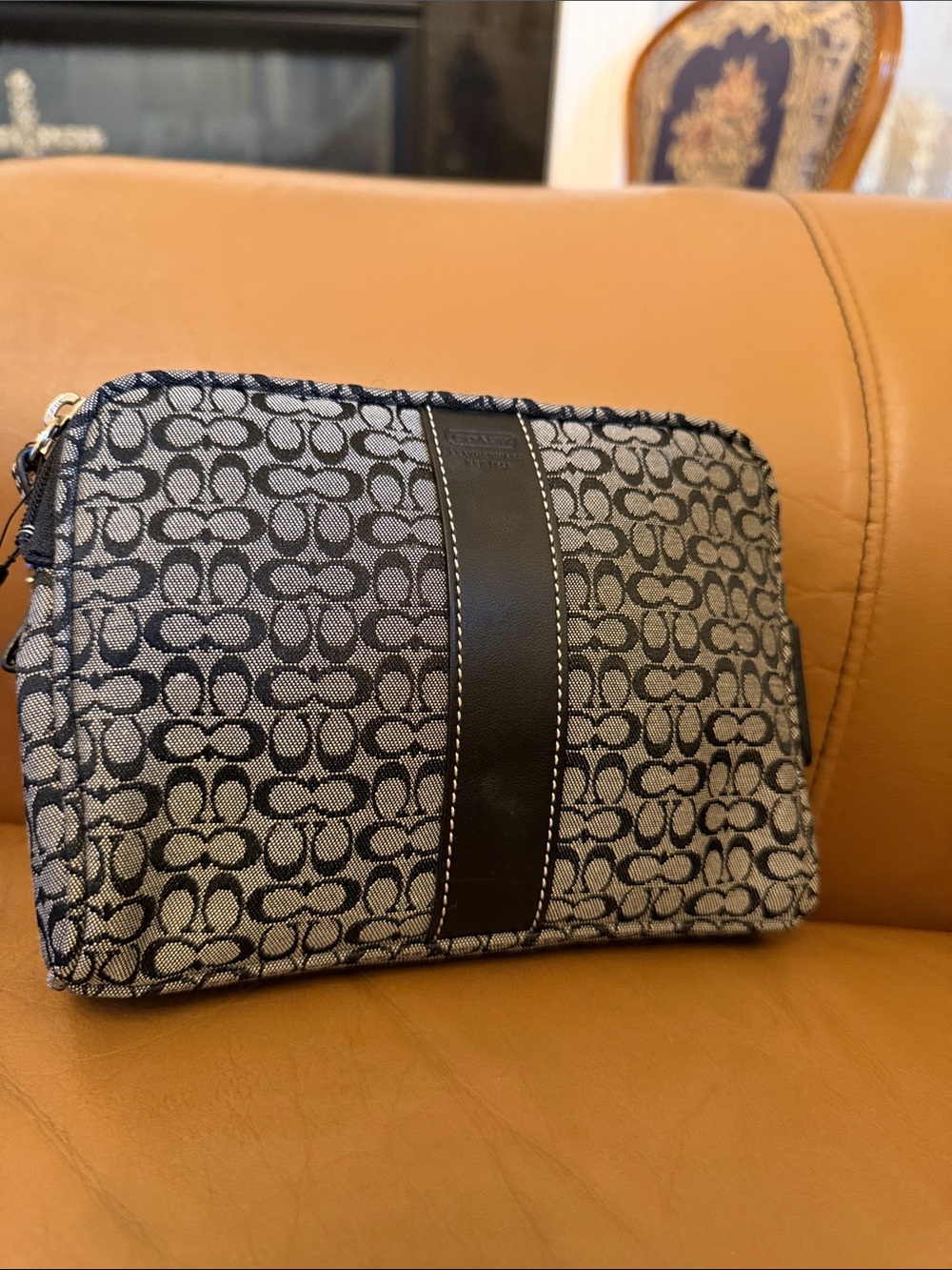 Coach Signature Jacquard Cosmetic Case in Gray and Black - Picture 2 of 10